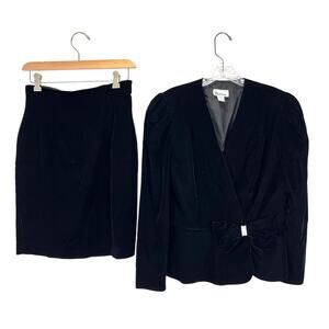 Vintage 80s 90s Velvet Suit Skirt Blazer Set PATRA Sz 8 Jewels Glam Vamp Evening